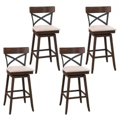 Costway Set of 4 Wooden Swivel Bar Stools Upholstered Counter Height Dining Chairs