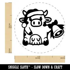 Christmas Cow Santa Hat Bell Self-Inking Rubber Stamp Ink Stamper for Stamping Crafting Planners Brown