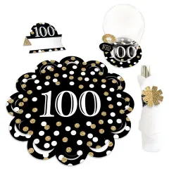 Big Dot of Happiness Adult 100th Birthday - Gold - Birthday Party Paper Charger and Table Decorations - Chargerific Kit - Place Setting for 8