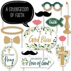Big Dot of Happiness Elegant Cross - Religious Party Photo Booth Props Kit - 20 Count