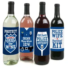 Big Dot of Happiness Calling All Units - Police - Cop Birthday Party or Baby Shower Decor for Women and Men - Wine Bottle Label Stickers - Set of 4