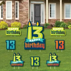 Big Dot of Happiness Boy 13th Birthday - Yard Sign and Outdoor Lawn Decorations - Official Teenager Birthday Party Yard Signs - Set of 8