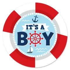 Big Dot of Happiness Ahoy It's a Boy - Nautical Baby Shower Circle Sticker Labels - 24 Count