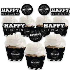 Big Dot of Happiness Happy Retirement - Cupcake Decoration - Retirement Party Cupcake Wrappers and Treat Picks Kit - Set of 24