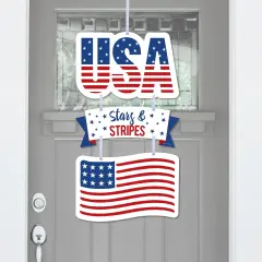 Big Dot of Happiness Stars & Stripes - Hanging Porch Memorial Day, 4th of July and Labor Day Patriotic Outdoor Decor - Front Door Decor - 3 Piece Sign