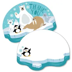 Big Dot of Happiness Arctic Polar Animals - Shaped Thank You Cards - Winter Baby Shower or Birthday Party Thank You Cards with Envelopes - Set of 12
