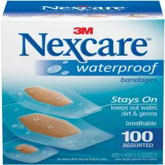 Nexcare Waterproof Bandages 100/Pkg-Assorted Sizes