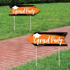 Big Dot of Happiness Orange Graduation Party Sign Arrow - Double Sided Directional Yard Signs - Set of 2