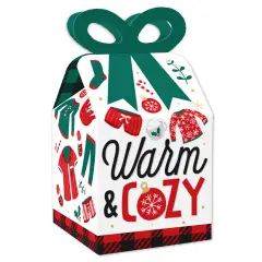 Big Dot of Happiness Christmas Pajamas - Square Favor Gift Boxes - Holiday Plaid PJ Party Bow Boxes - Set of 12