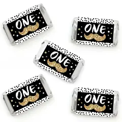 Big Dot of Happiness 1st Birthday Little Mr. Onederful - Mini Candy Bar Wrapper Stickers - Boy First Birthday Party Small Favors - 40 Count