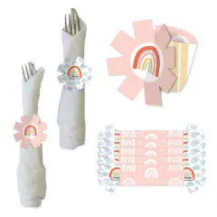 Big Dot of Happiness Hello Rainbow - Boho Baby Shower and Birthday Party Paper Napkin Holder - Napkin Rings - Set of 24