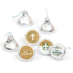 Big Dot of Happiness First Communion Elegant Cross - Religious Party Round Candy Sticker Favors - Labels Fits Chocolate Candy (1 sheet of 108)