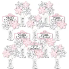 Big Dot of Happiness Pink Winter Wonderland - Holiday Snowflake Birthday Party & Baby Shower Centerpiece Sticks - Showstopper Table Toppers -35 Pieces