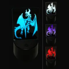 Fierce Horned Flying Dragon Wyvern 3D Illusion LED Night Light Sign Nightstand Desk Lamp