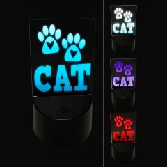 Meow Cat Paw Prints Hearts Love Fun Text 3D Illusion LED Night Light Sign Nightstand Desk Lamp