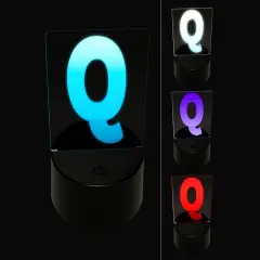 Letter Q Uppercase Fun Bold Font 3D Illusion LED Night Light Sign Nightstand Desk Lamp