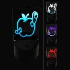Worm in Apple 3D Illusion LED Night Light Sign Nightstand Desk Lamp