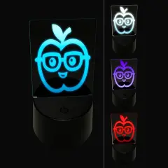 Cute Kawaii Apple Smart with Glasses 3D Illusion LED Night Light Sign Nightstand Desk Lamp