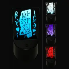 Mississippi State with Text Swirls 3D Illusion LED Night Light Sign Nightstand Desk Lamp