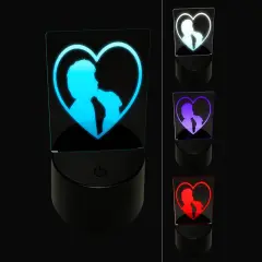 Dog Licking Boy's Face Heart Love 3D Illusion LED Night Light Sign Nightstand Desk Lamp