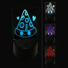 Deliciously Kawaii Chibi Pizza Slice 3D Illusion LED Night Light Sign Nightstand Desk Lamp