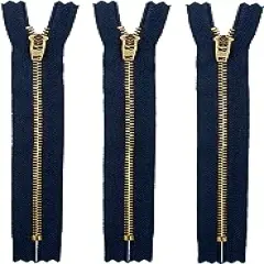 YKK 3" YKK Jeans Brass Zipper #4.5- Navy (3 Zippers) Made in USA