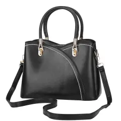 Women Handbags Chic Tote Bags for Ladies Medium-sized Leather Satchel Crossbody Bag with Stylish Stitching Detachable Strap Black