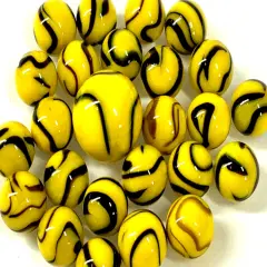 25 Marbles BUMMBLE BEE Stripes Yellow/Black Glass game pack Shooter Swirl