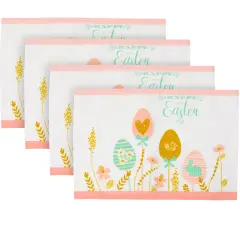 Northlight Pastel Eggs Happy Easter Floral Placemats - 18" - White and Pink - Set of 4