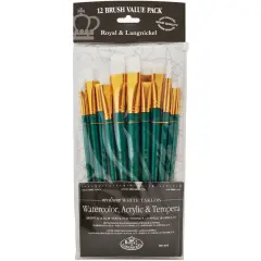 Royal&Langnickel(R) White Taklon LongHandle Value Brush Pack-Medium, 12/Pkg