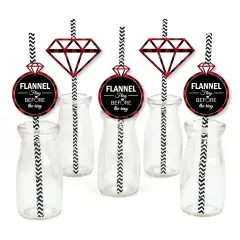 Big Dot of Happiness Flannel Fling Before the Ring - Paper Straw Decor - Buffalo Plaid Bachelorette Party Striped Decorative Straws - Set of 24