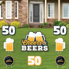 Big Dot of Happiness Cheers and Beers to 50 Years - Yard Sign and Outdoor Lawn Decorations - 50th Birthday Party Yard Signs - Set of 8