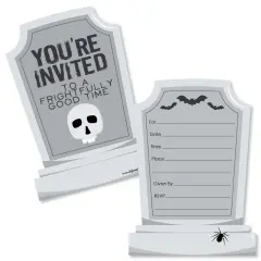 Big Dot of Happiness Graveyard Tombstones - Shaped Fill-in Invitations - Halloween Party Invitation Cards with Envelopes - Set of 12