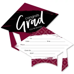 Big Dot of Happiness Maroon Graduation Party Invitations - Shaped Fill-In Invite Cards with Envelopes - Set of 12