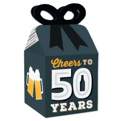 Big Dot of Happiness Cheers and Beers to 50 Years - Square Favor Gift Boxes - 50th Birthday Party Bow Boxes - Set of 12