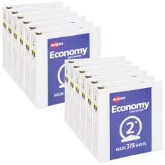 Avery Economy View 3 Ring Binder, 2" Round Rings, 375-Sheet Capacity, 2.8 Inch Wide Spine, Great for Home, School Supplies, Office, or Organization Needs, 1 White Binder (05731) - 12 Pack