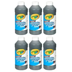 Washable Paint, Black, 16 oz. Bottles, Pack of 6
