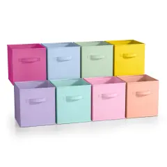 Sorbus 8 Pack 11 Inch Foldable Storage Cubes with Handles- for Organizing Home, Shelves, Nursery, Playroom, Closet and More Light Pastel