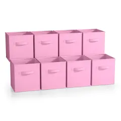 Sorbus 8 Pack 11 Inch Foldable Storage Cubes with Handles- for Organizing Home, Shelves, Nursery, Playroom, Closet and More Pastel Pink