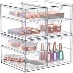 Sorbus 7 Drawers Acrylic Organizer for Makeup, Organization and Storage, Art Supplies, Jewelry, Stationary - 2 Pcs Clear Stackable Storage Drawers