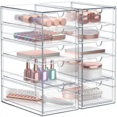 Sorbus 10 Drawers Acrylic Organizer for Makeup, Organization and Storage, Art Supplies, Jewelry, Stationary - 2 Pcs Clear Stackable Storage Drawers