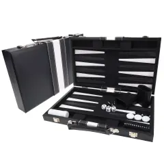 WE Games Black with Stripe Leatherette Backgammon Set, 14.75 x 9.75 in. closed
