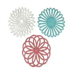 Set of 3 Cast Iron Floral Bloom Kitchen Trivets Decorative Wall Hangings