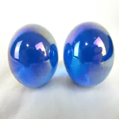2 Boulders 35mm LUSTERED BLUE Iridescent Translucent Clear Metallic Marbles glass large