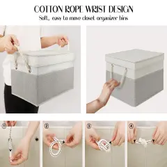 2 Pieces Fabric Storage Bins with Lids for Organizing, Foldable Storage Boxes with Lids for Shelves, Clothes Baskets with Cotton Rope Handles, Closet Storage Bins, Large, Beige & Gray,