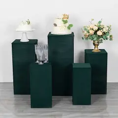 5 Rectangular Pedestal Fitted Spandex Display STAND COVERS Set Hunter green
