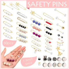 50 PCS Pearl Brooch Pins Sweater Shawl Clips Decorative Safety Pin Hijab Pins Faux Pearl Rhinestones Collar Safety Pin for Women Girls Clothing Dresses Decoration Accessories with Storage Tank