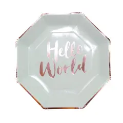 Rose Gold Hello World Baby Shower Plates &ndash; Mint & Gold, Hexagonal, 8-Pack