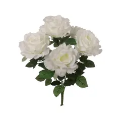 20" White Artificial Rose Bushes, Set of 6 - 7 Silk Flowers with Lush Foliage, Indoor/Outdoor Use, Perfect for Home, Weddings & Events - Year-Round Elegance, Floral Home by Artificial Flowers