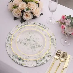 Floral Disposable Paper Charger Plates: Party Decor Green